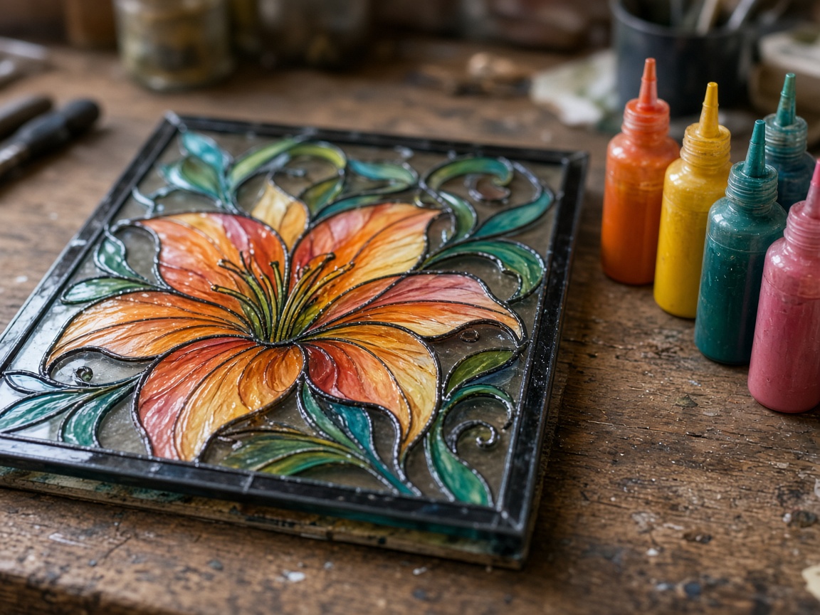 Glass painting — outline, colour, and finish