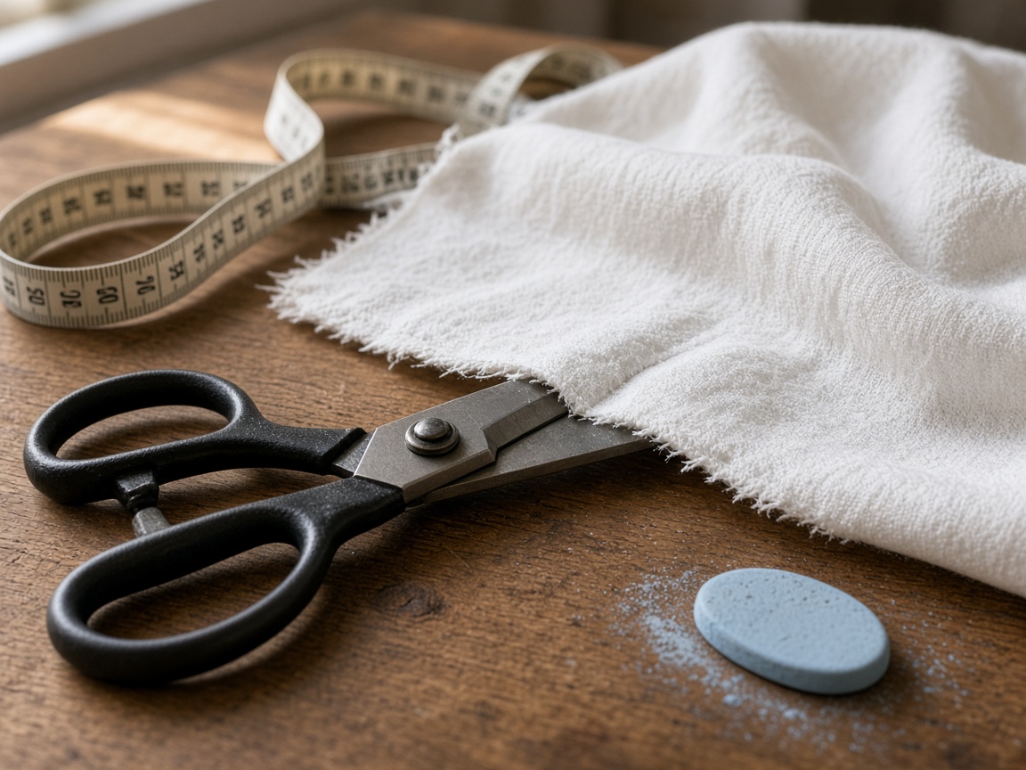 Cutting cloth with care — scissors, chalk, and measure